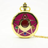 Fashion Golden Sailor Moon Theme Necklace Pendant Quartz Pocket Watch With Chain Girl's Gift