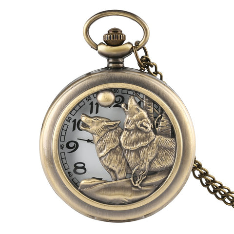 Quartz Pocket Watch Hunter Dog Playing Hollow Pocket Watch for Men Retro Pocket Watch Birthday Gift