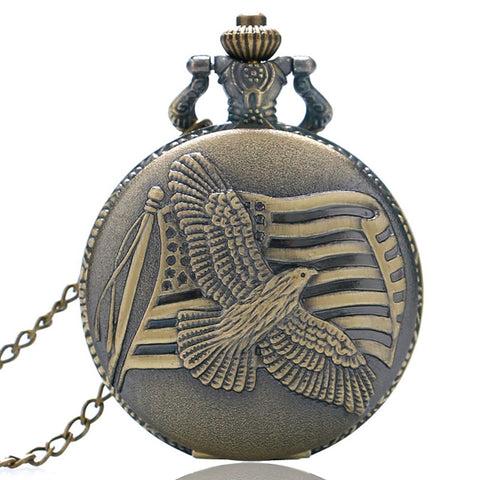 Vintage Pocket Watch, Bronze Dove of Peace Pigeon Quartz Pocket Watch for Men, Necklace Pocket Watch Gift