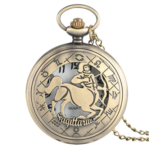 Bronze Pocket Watch Sagittarius Quartz Pocket Watch for Men Pocket Watches for Birthday Gift