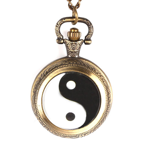Chinese Style Pocket Watch, Taoism Tai Chi Logo Bronze Quartz Pocket Watch for Men, Unique Necklace Pocket Watch Gift