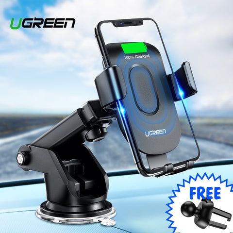 Ugreen Qi Car Wireless Charger for iPhone X XS 8 Samsung S9 Mobile Phone Charger Fast Wireless Charging Car Phone Holder Stand
